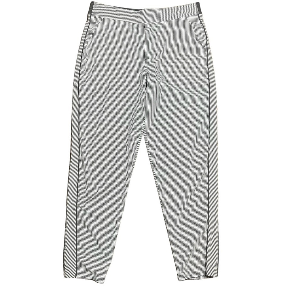 Athleta Wm’s Brooklyn Textured Ankle Pants in White & Gray Stripes NWOT Sz 16T